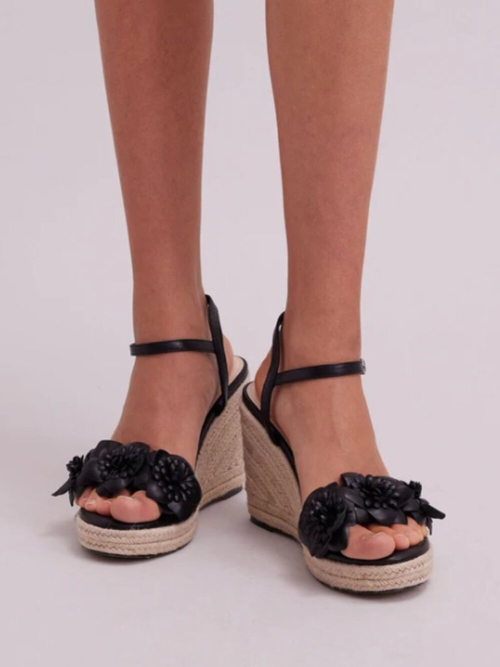 Anne Fontaine 'Olivia' Black Floral Espadrille Wedge Sandals - Women's - New!